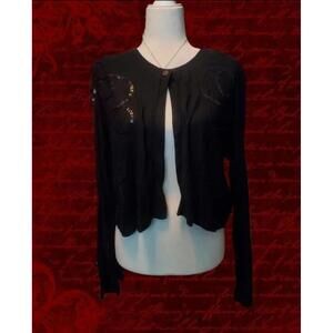 Vintage Womens Cardigan Size Large Black Sequins Whimsigoth Evening Goth Retro